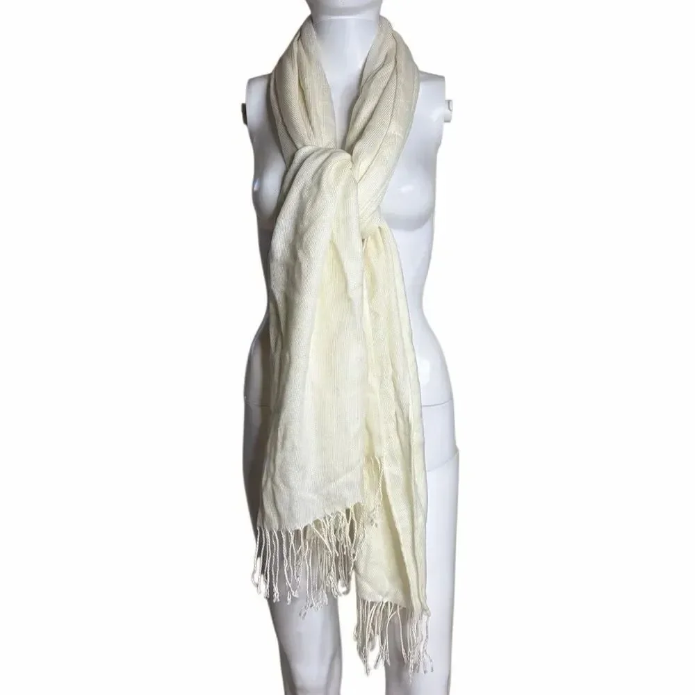 Elegant Cream Scarf with Fringe
